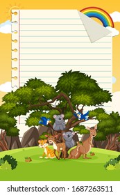 Border template design with many wild animals in background illustration