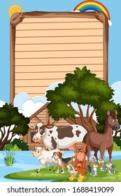Border template design with many wild animals in background illustration