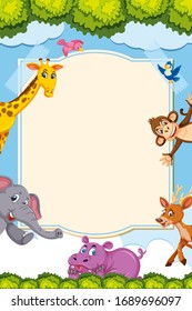 Border template design with many wild animals in background illustration