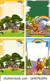 Border template design with many wild animals in background illustration