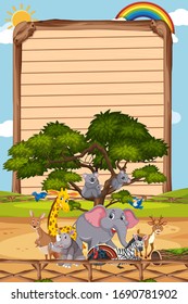 Border template design with many wild animals in background illustration