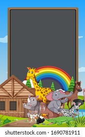 Border template design with many wild animals in background illustration