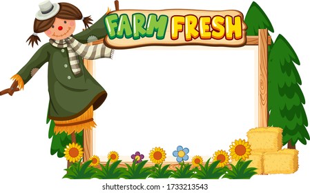 Border template design with scarecrow and flowers in garden illustration