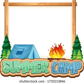 Border template design with tent and campfire in the park illustration