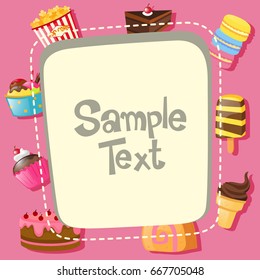 Border template with different types of desserts illustration