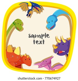 Border template with different types of dinosaurs illustration