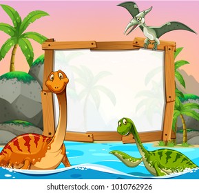 Modelo de borda com dinossauros na ilustração do oceano