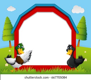 Border template with ducks in the farm illustration
