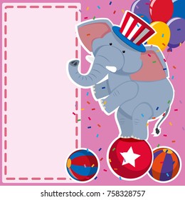 Plantilla de borde con elefante en la ilustración de la bola