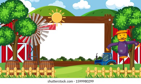 Border template with farm scene in background illustration