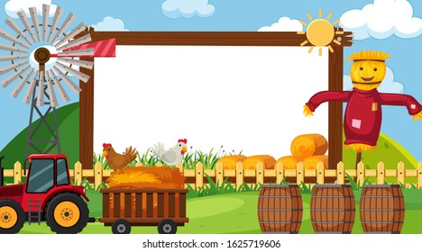 Border template with farm scene in background illustration