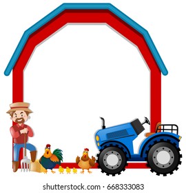 Border template with farmer and chickens illustration