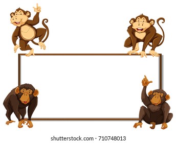 Border template with four monkeys illustration