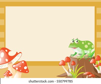 Border template with frog and mushroom illustration