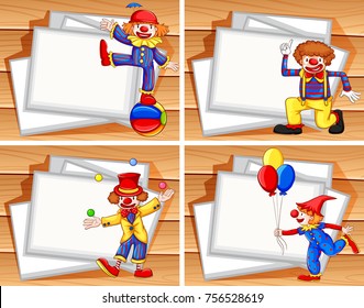 Border template with funny clowns illustration