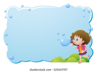 Border template with girl blowing bubbles illustration