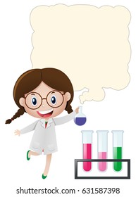Plantilla de borde con chica en la ilustración de laboratorio de ciencia