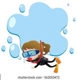 Border template with girl scuba diving illustration