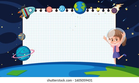 Border template with girl in space background illustration