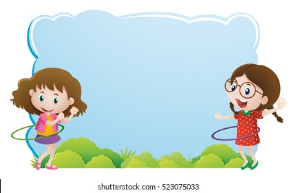 Plantilla de borde con ilustraciones de hulahoop de niñas