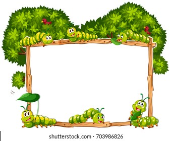 Border template with green caterpillars illustration