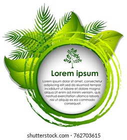 Plantilla de borde con hojas verdes en la ilustración de fondo