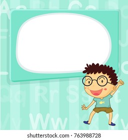 Border template with happy boy in blue background illustration