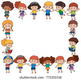 Border template with happy children illustration