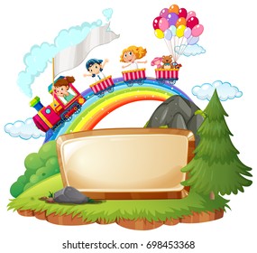 Plantilla de borde con niños felices en la ilustración del tren