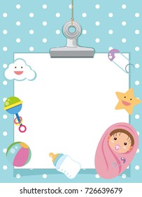 Border template with infant and toys illustration
