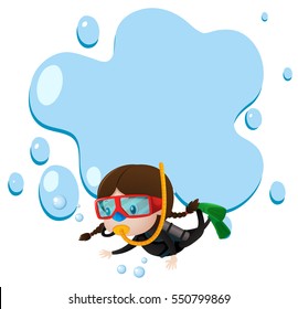 Border template with kid scuba diving illustration