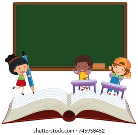 Border template with kids in classroom illustration