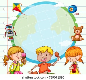 Border template with kids eating and drinking illustration