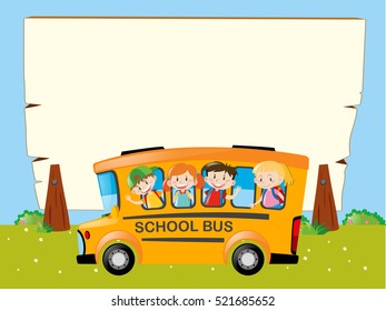 Border template with kids on the bus illustration
