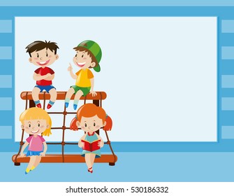 Border template with kids on climbing station illustration