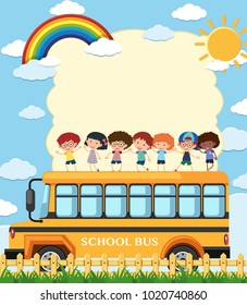 Border template with kids on school bus illustration