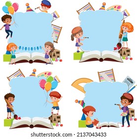 Border template with kids on white background illustration