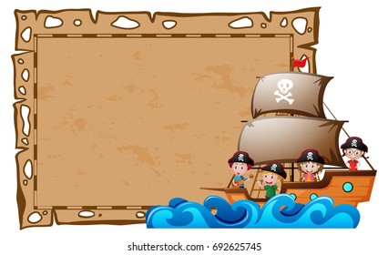 Plantilla de borde con niños como ilustración pirata