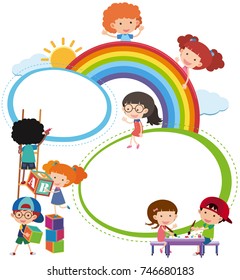 Border template with kids playing illustration