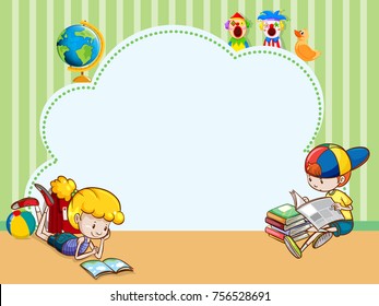 Border template with kids reading books illustration