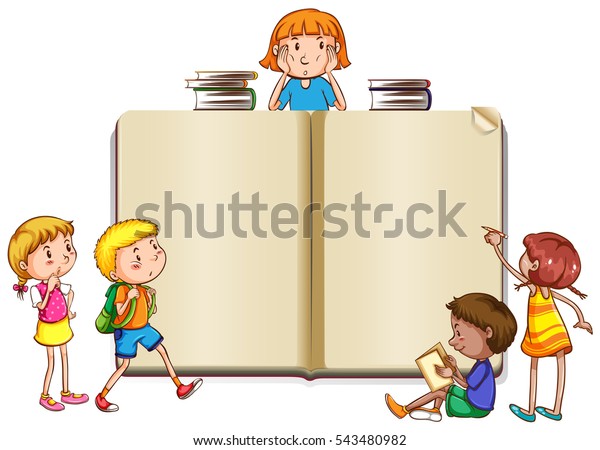 Border Template Kids Reading Books Illustration Stock Vector (Royalty ...