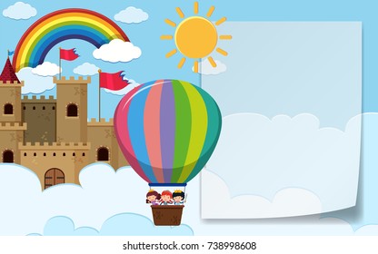 Border Template With Kids Riding Balloon Illustration