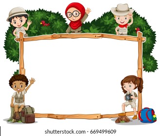 Border template with kids in safari costume illustration