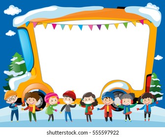 Border template with kids and schoolbus illustration