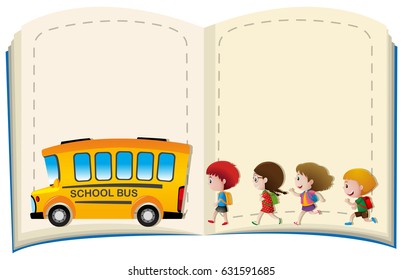 Border template with kids and schoolbus illustration