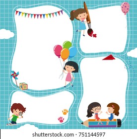 Border template with kids in the sky illustration