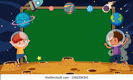 Border template with kids in space background illustration