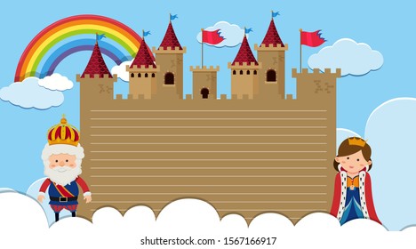 Border template with king and queen at the castle illustration