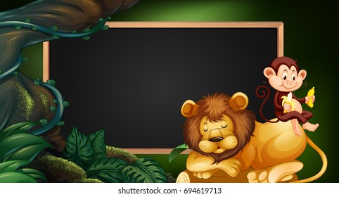 Border template with lion and monkey illustration