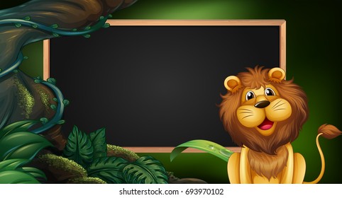 Grenzvorlage mit Löwe in wilder Illustration